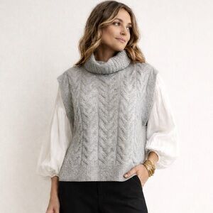 525 America Gray Cable Knit Sleeveless Turtleneck Sweater Size M/L Spring